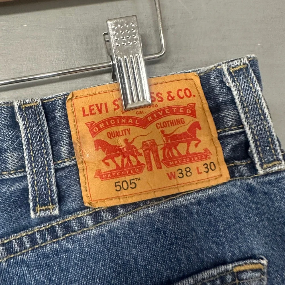 Levis‎ 505 Regular Fit Straight Leg Mens Jeans Medium Wash Blue W38 L30